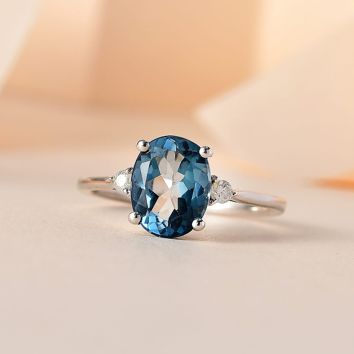 London Blue Topaz and Diamond Ring in Platinum Over Sterling Silver (Size 8.0) 2.30 ctw image number 1