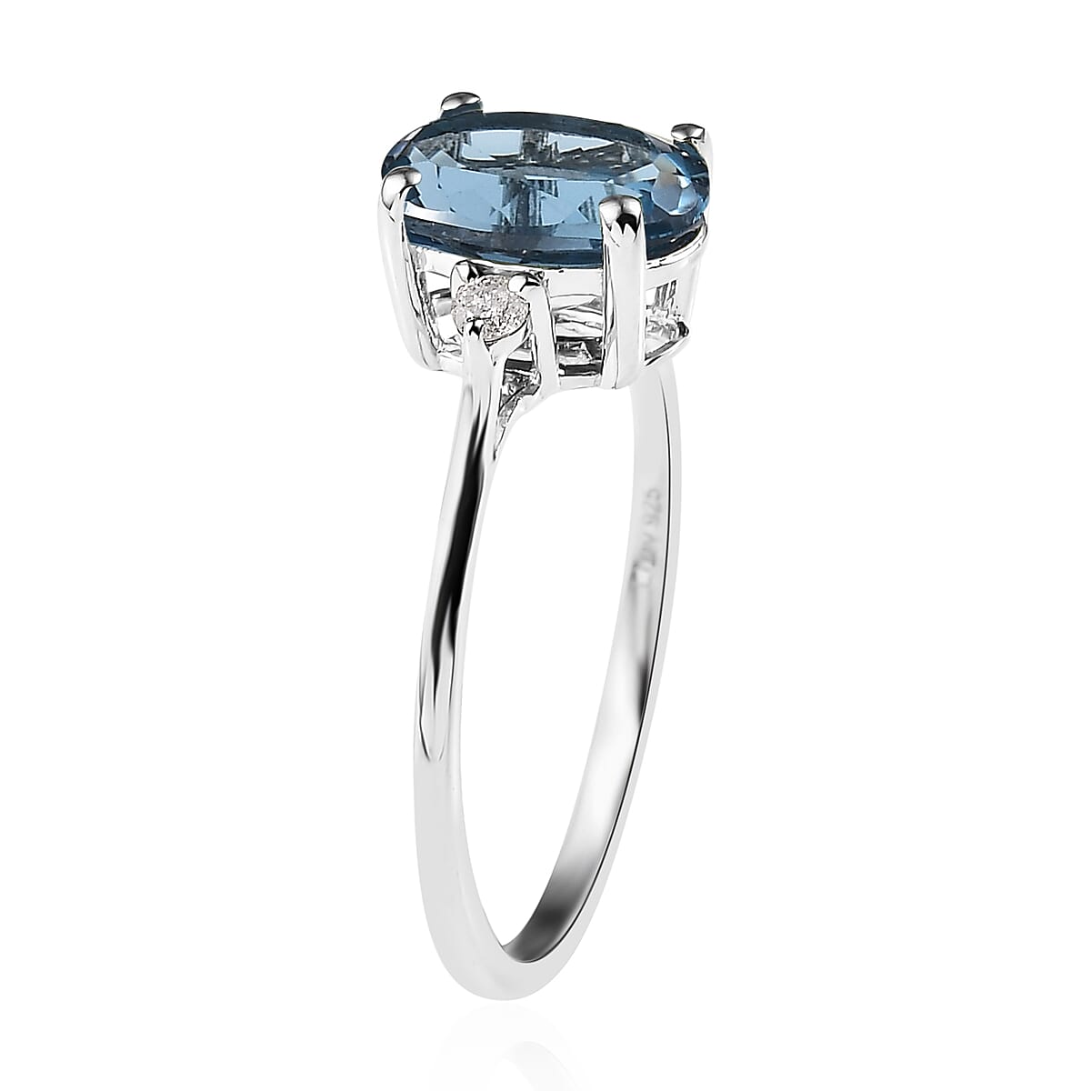 London Blue Topaz and Diamond Ring in Platinum Over Sterling Silver (Size 8.0) 2.30 ctw image number 3