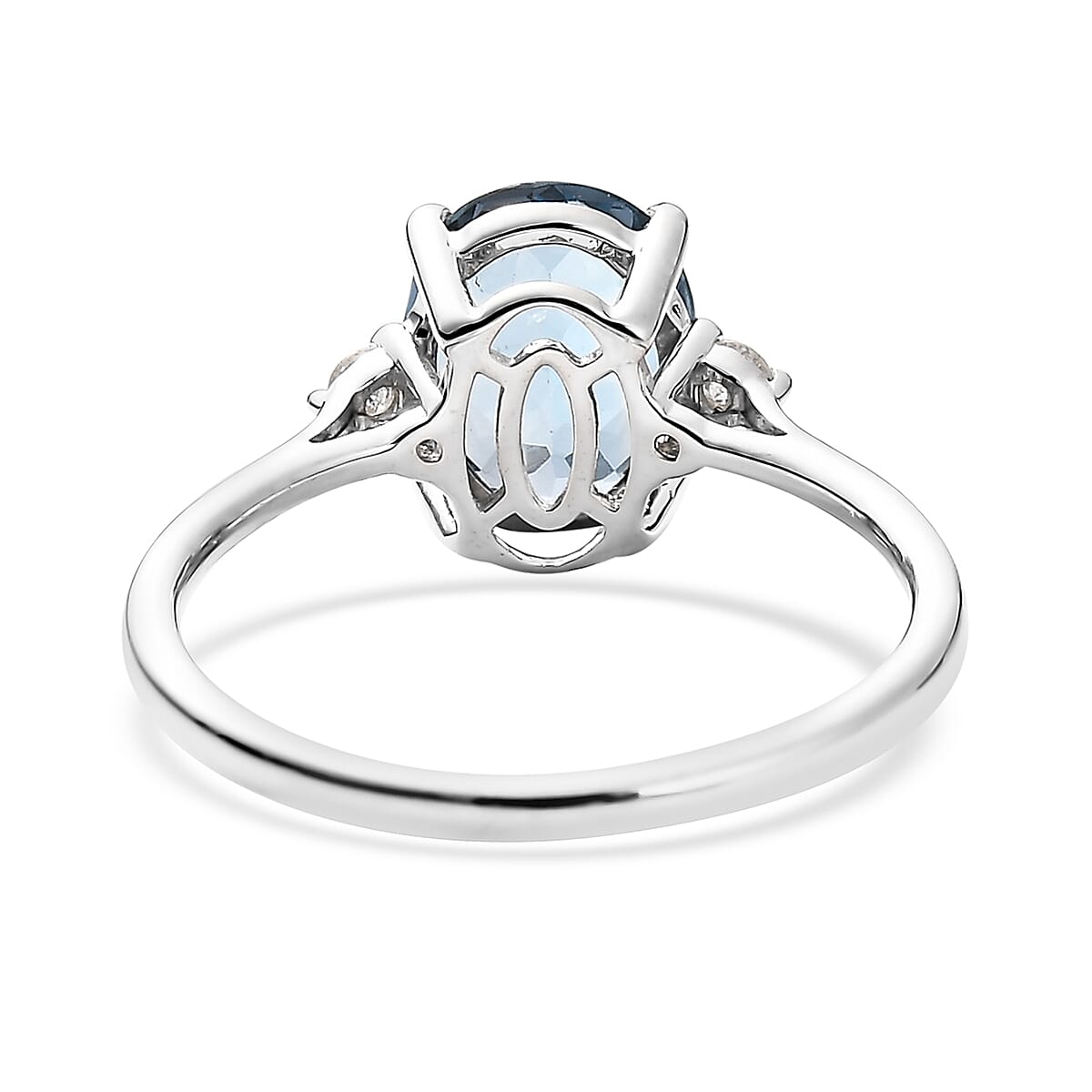 London Blue Topaz and Diamond Ring in Platinum Over Sterling Silver (Size 8.0) 2.30 ctw image number 4