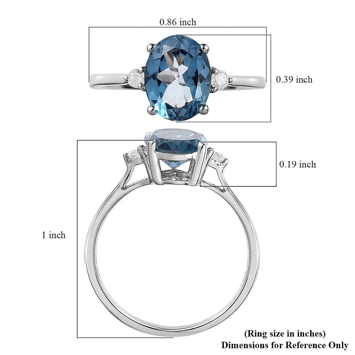 London Blue Topaz and Diamond Ring in Platinum Over Sterling Silver (Size 8.0) 2.30 ctw image number 5