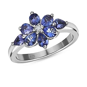 Tanzanite and White Zircon 1.39 ctw Ring in Platinum Over Sterling Silver (Size 10)