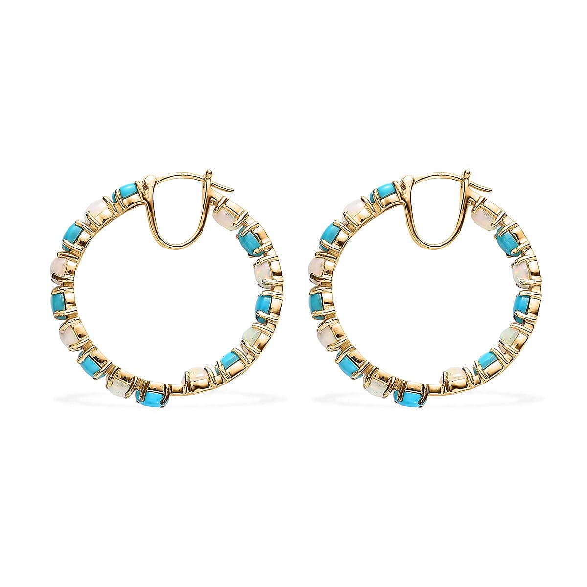 Premium Ethiopian Welo Opal and Sleeping Beauty Turquoise Earrings in Vermeil Yellow Gold Over Sterling Silver 6.25 ctw