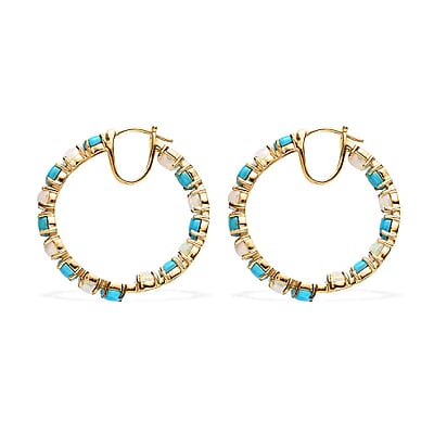 Premium Ethiopian Welo Opal and Sleeping Beauty Turquoise Earrings in Vermeil Yellow Gold Over Sterling Silver 6.25 ctw