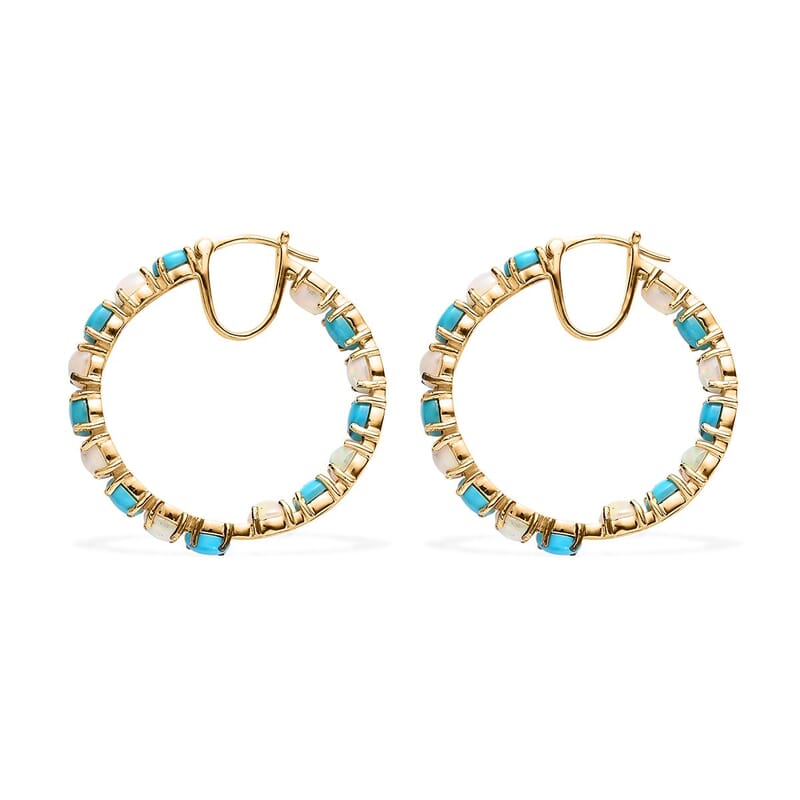 Premium Ethiopian Welo Opal and Sleeping Beauty Turquoise Earrings in Vermeil Yellow Gold Over Sterling Silver 6.25 ctw