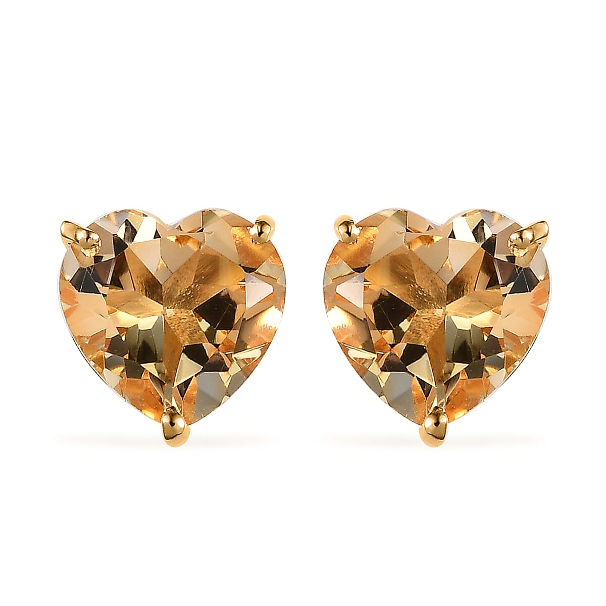 Brazilian Citrine Heart Stud Earrings in Vermeil Yellow Gold Over Sterling Silver 4.50 ctw