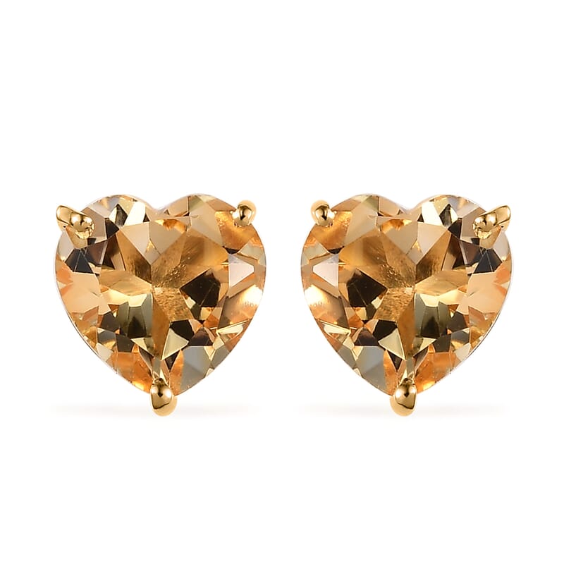 Brazilian Citrine Heart Stud Earrings in Vermeil Yellow Gold Over Sterling Silver 4.50 ctw