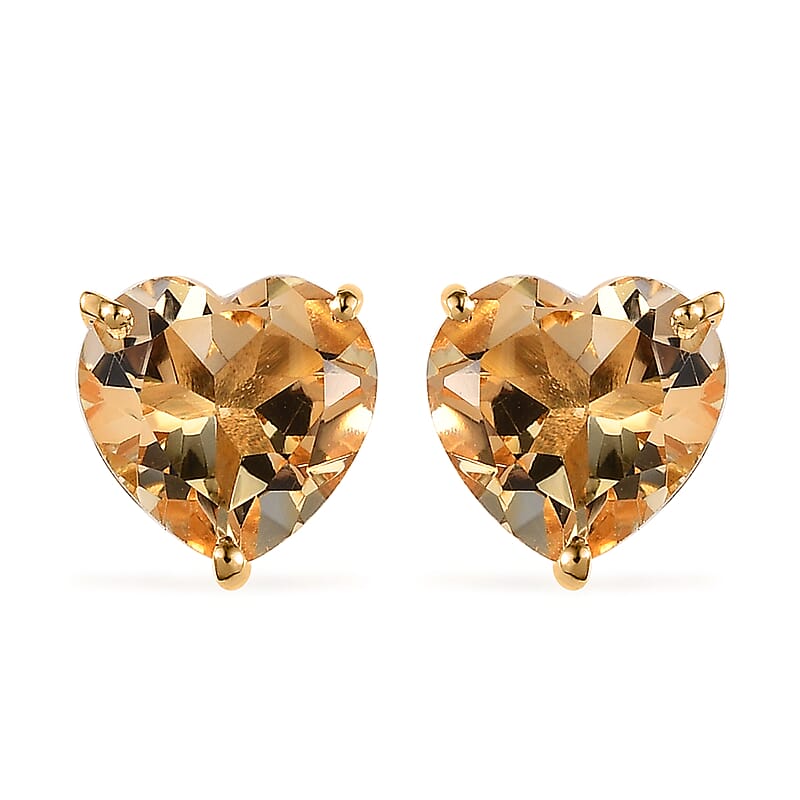 Brazilian Citrine Heart Stud Earrings in Vermeil Yellow Gold Over Sterling Silver 4.50 ctw