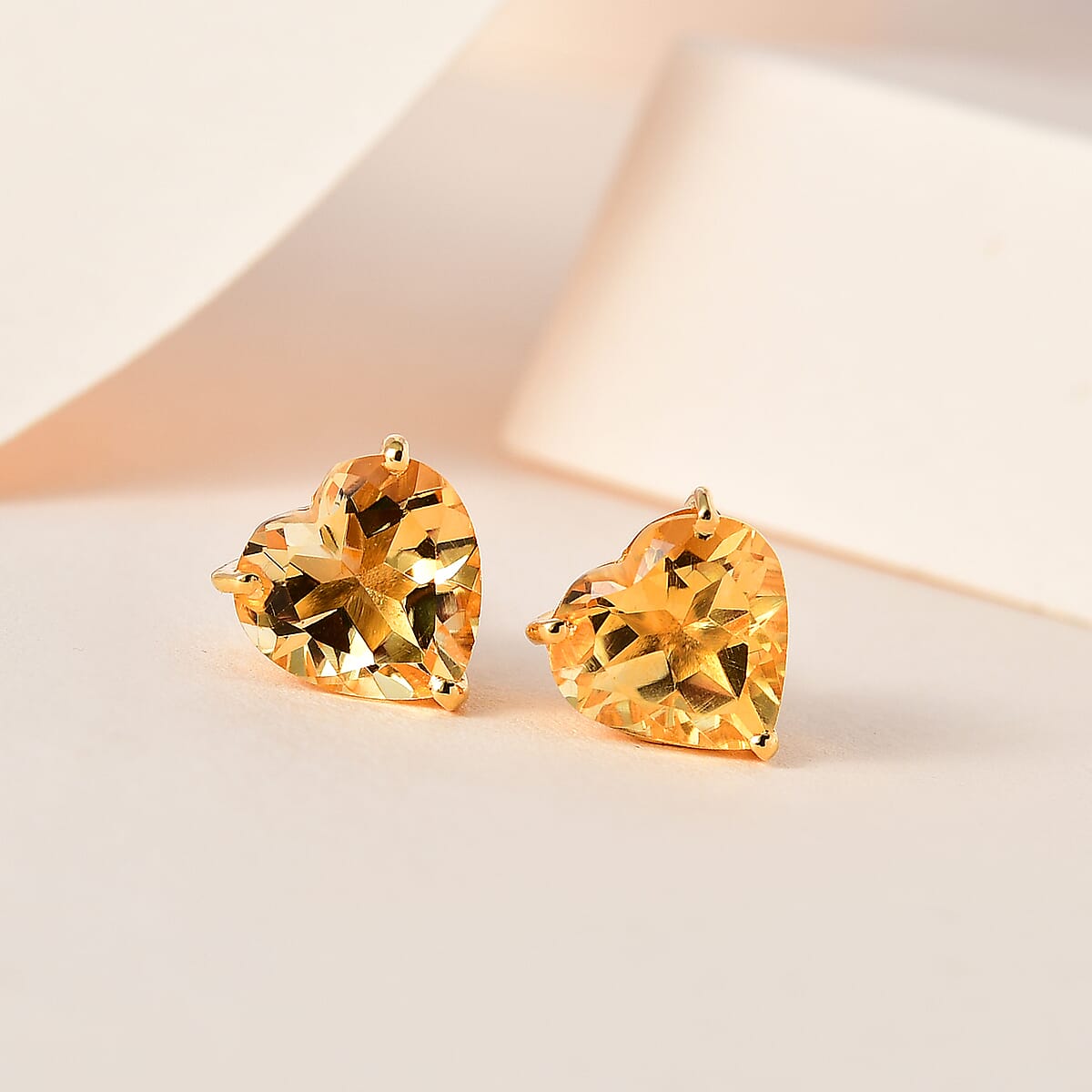 Brazilian Citrine Heart Stud Earrings in Vermeil Yellow Gold Over Sterling Silver 4.50 ctw image number 1
