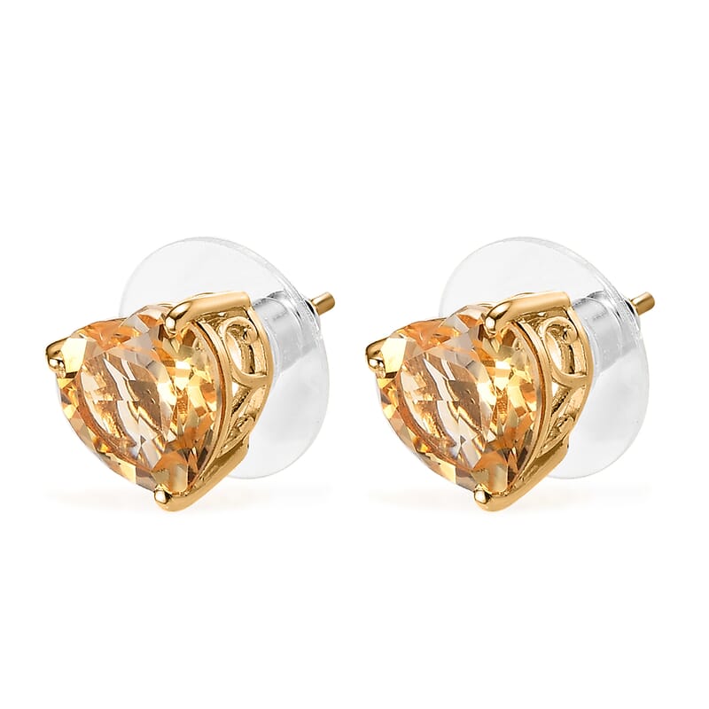 Brazilian Citrine Heart Stud Earrings in Vermeil Yellow Gold Over Sterling Silver 4.50 ctw