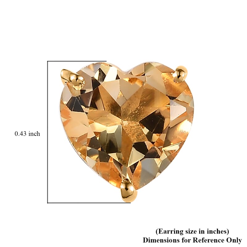Brazilian Citrine Heart Stud Earrings in Vermeil Yellow Gold Over Sterling Silver 4.50 ctw