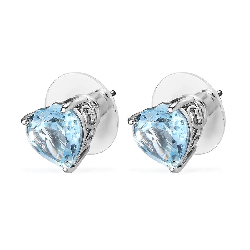 Sky Blue Topaz Heart Stud Earrings in Platinum Over Sterling Silver 5.75 ctw