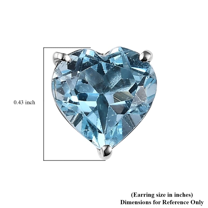 Sky Blue Topaz Heart Stud Earrings in Platinum Over Sterling Silver 5.75 ctw