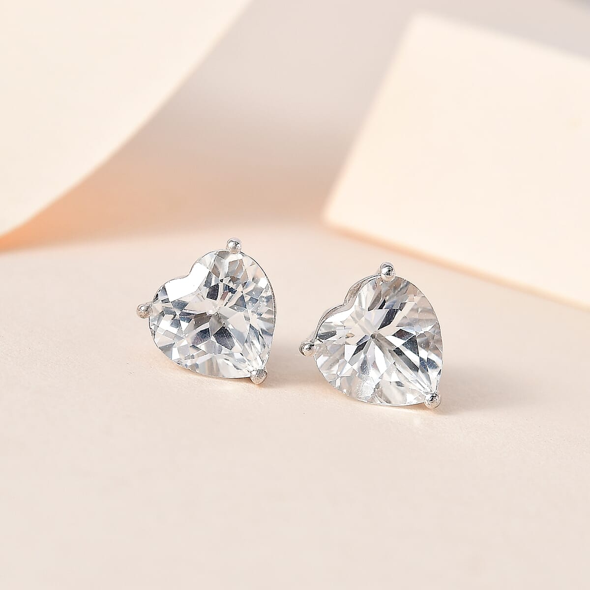 White Topaz Heart Stud Earrings in Platinum Over Sterling Silver 6.25 ctw image number 1