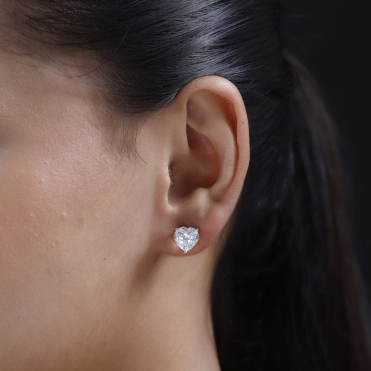 White Topaz Heart Stud Earrings in Platinum Over Sterling Silver 6.25 ctw image number 2