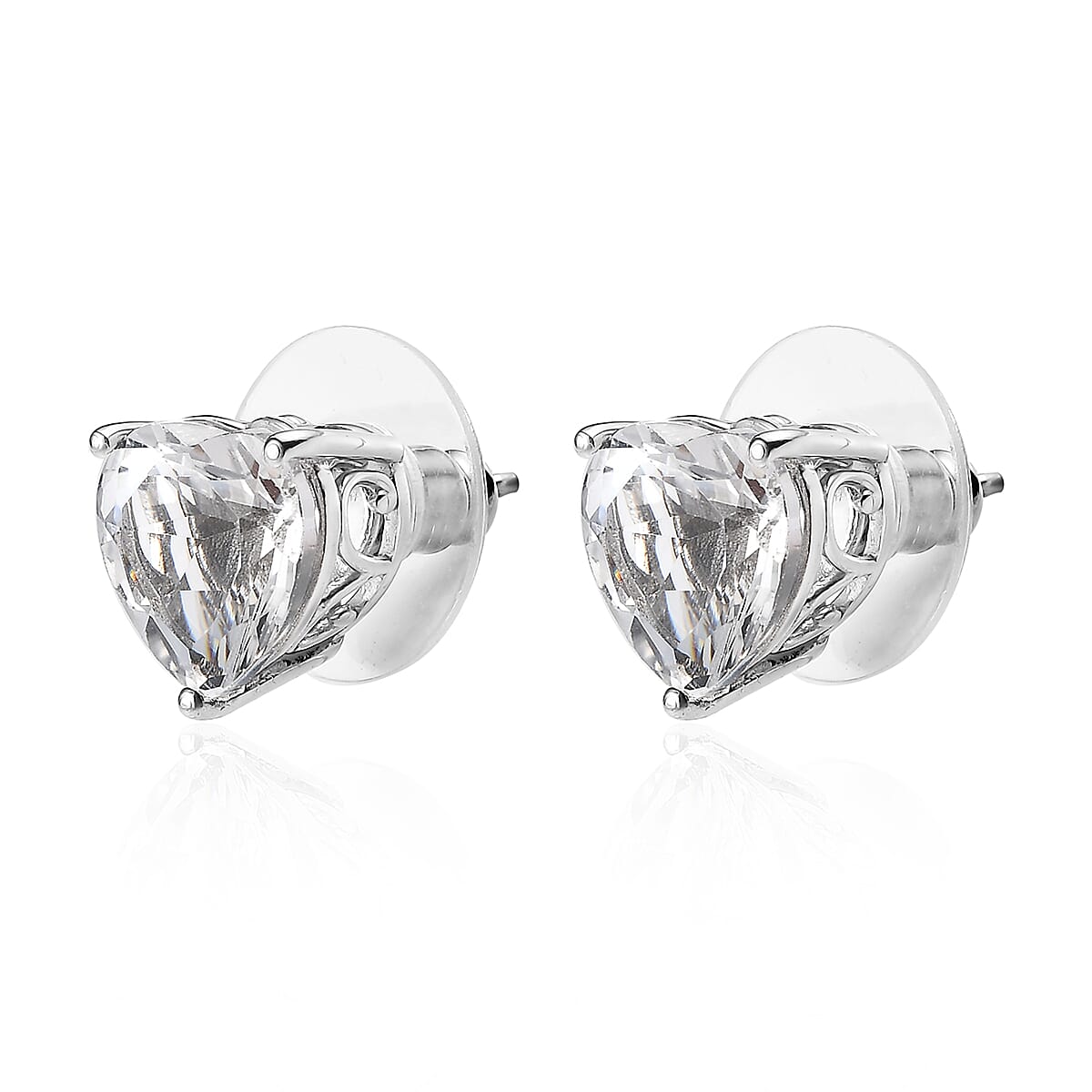 White Topaz Heart Stud Earrings in Platinum Over Sterling Silver 6.25 ctw image number 3