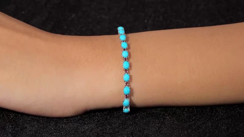 Premium Sleeping Beauty Turquoise and Ouro Fino Rubellite Bracelet in Platinum Over Sterling Silver (7.25 In) 9.85 ctw (Del. in 7-10 Days)