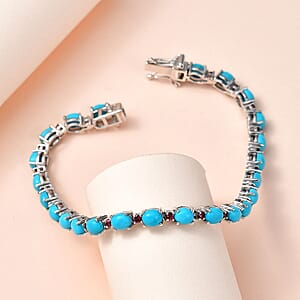 Premium Sleeping Beauty Turquoise and Ouro Fino Rubellite 10.00 ctw Bracelet in Platinum Over Sterling Silve (7.25 In) 