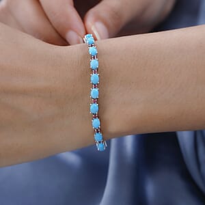 Premium Sleeping Beauty Turquoise and Ouro Fino Rubellite 10.00 ctw Bracelet in Platinum Over Sterling Silve (7.25 In) 