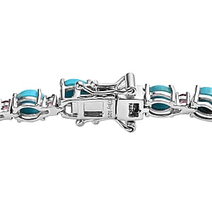 Premium Sleeping Beauty Turquoise and Ouro Fino Rubellite 10.00 ctw Bracelet in Platinum Over Sterling Silve (7.25 In) 
