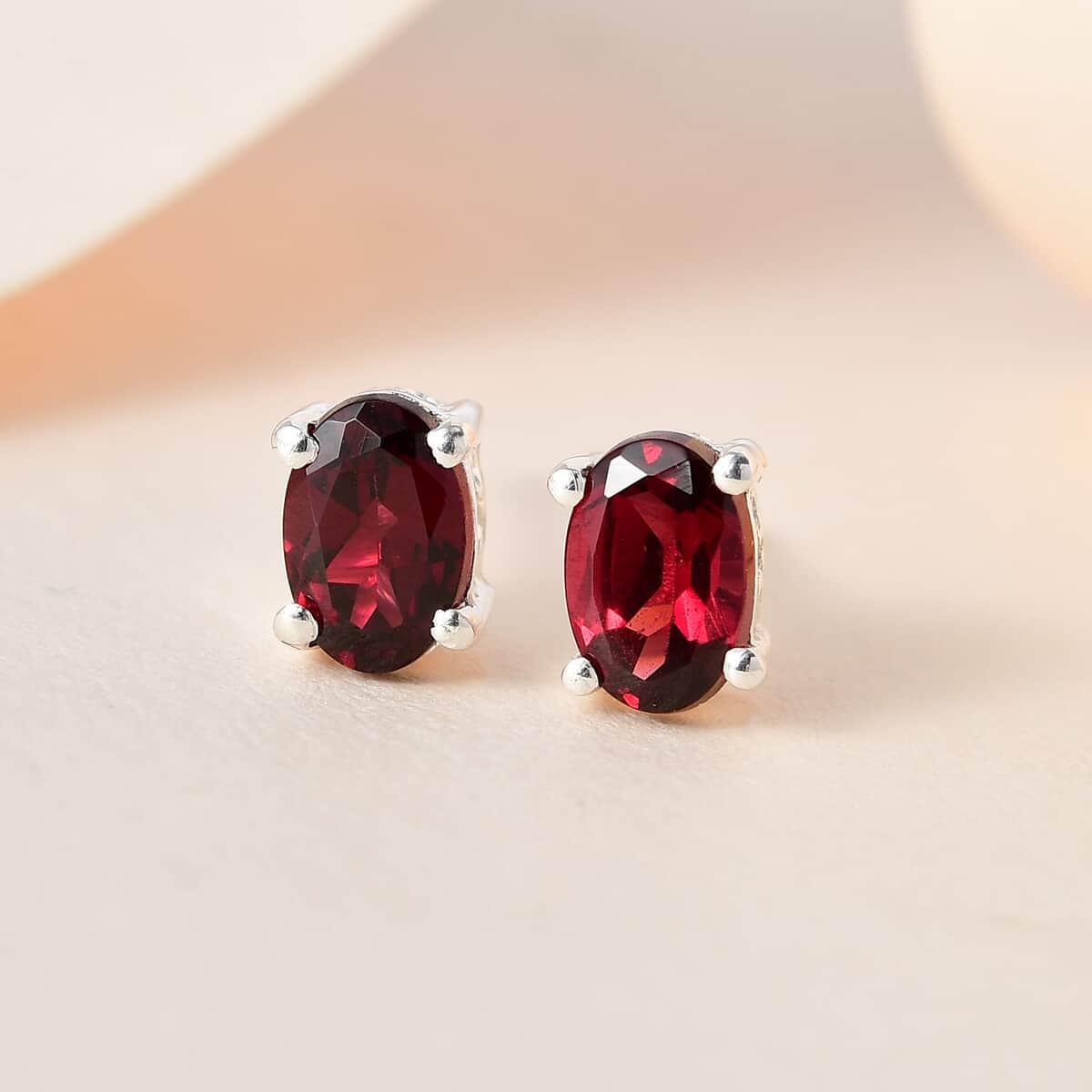 Tanzanian Pink Garnet 1.10 ctw Stud Earrings in Platinum Over Sterling Silver image number 1