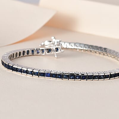 Kanchanaburi Blue Sapphire Tennis Bracelet in Platinum Over Sterling Silver (7.25 In) 7.80 ctw