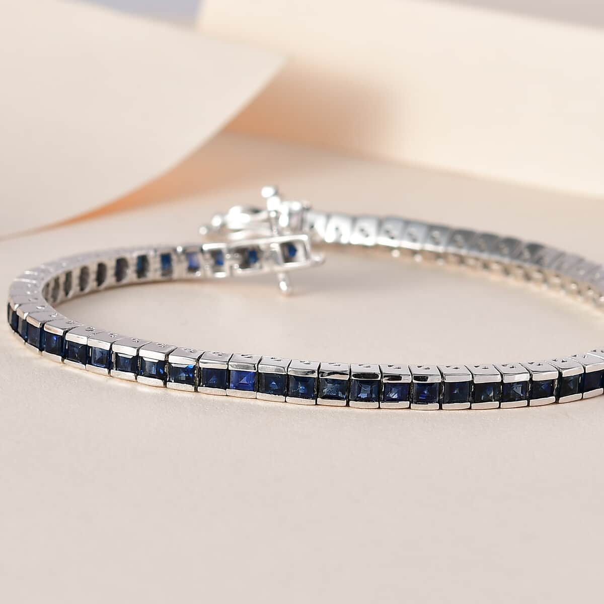 Kanchanaburi Blue Sapphire Tennis Bracelet in Platinum Over Sterling Silver (7.25 In) 7.80 ctw image number 1