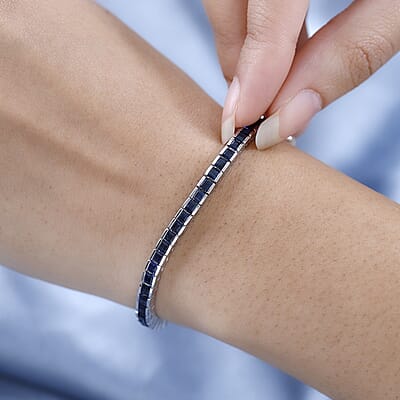 Kanchanaburi Blue Sapphire Tennis Bracelet in Platinum Over Sterling Silver (7.25 In) 7.80 ctw