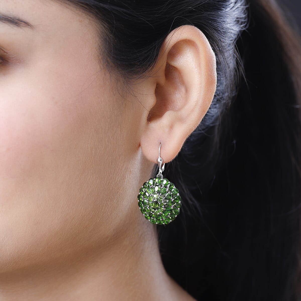 Chrome Diopside Lever Back Earrings in Platinum Over Sterling Silver 11.90 ctw image number 2