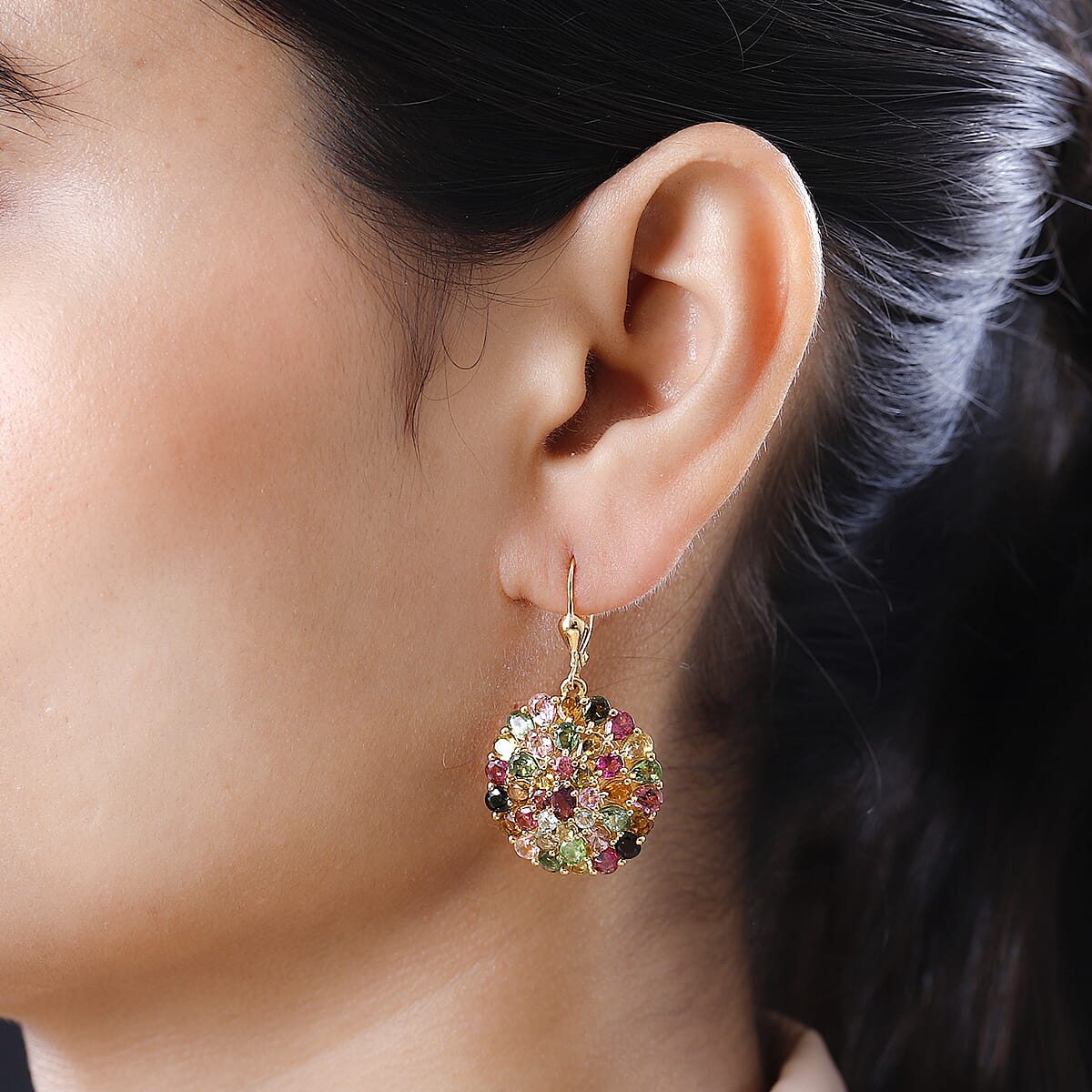 Multi-Tourmaline Earrings in Vermeil Yellow Gold Over Sterling Silver 10.25 ctw image number 2