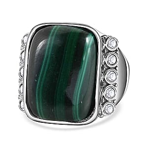 Malachite and White Zircon 19.32 ctw Ring in Stainless Steel (Size 8)