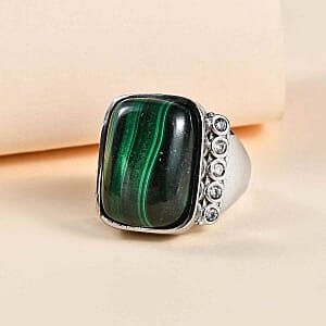 Malachite and White Zircon 19.32 ctw Ring in Stainless Steel (Size 8)