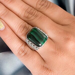 Malachite and White Zircon 19.32 ctw Ring in Stainless Steel (Size 8)