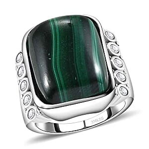 Malachite and White Zircon 19.32 ctw Ring in Stainless Steel (Size 8)