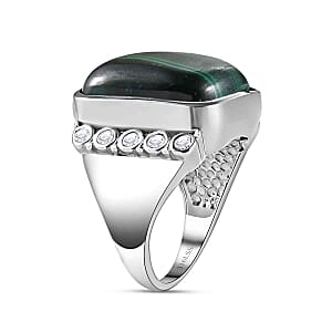 Malachite and White Zircon 19.32 ctw Ring in Stainless Steel (Size 8)