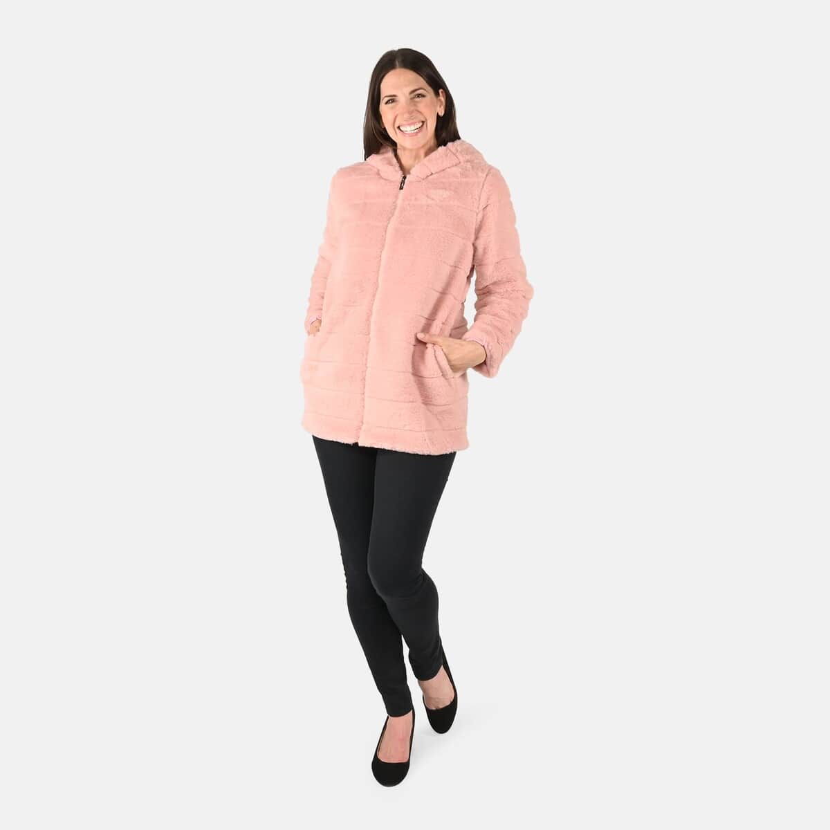 Tamsy Pink Stripe Embossed Hooded Faux Fur Coat - S/M image number 0