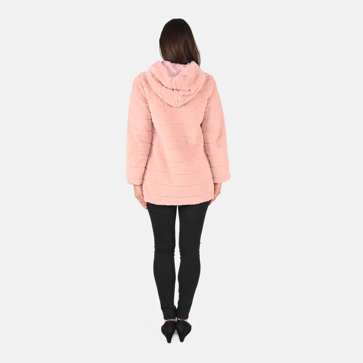 Tamsy Pink Stripe Embossed Hooded Faux Fur Coat - S/M image number 1