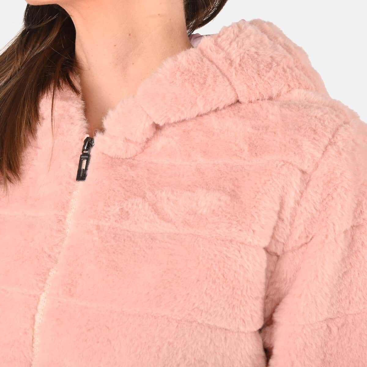 Tamsy Pink Stripe Embossed Hooded Faux Fur Coat - S/M image number 4