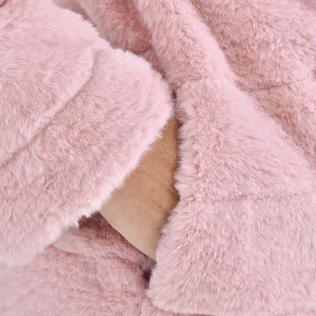 Tamsy Pink Stripe Embossed Hooded Faux Fur Coat - S/M image number 7