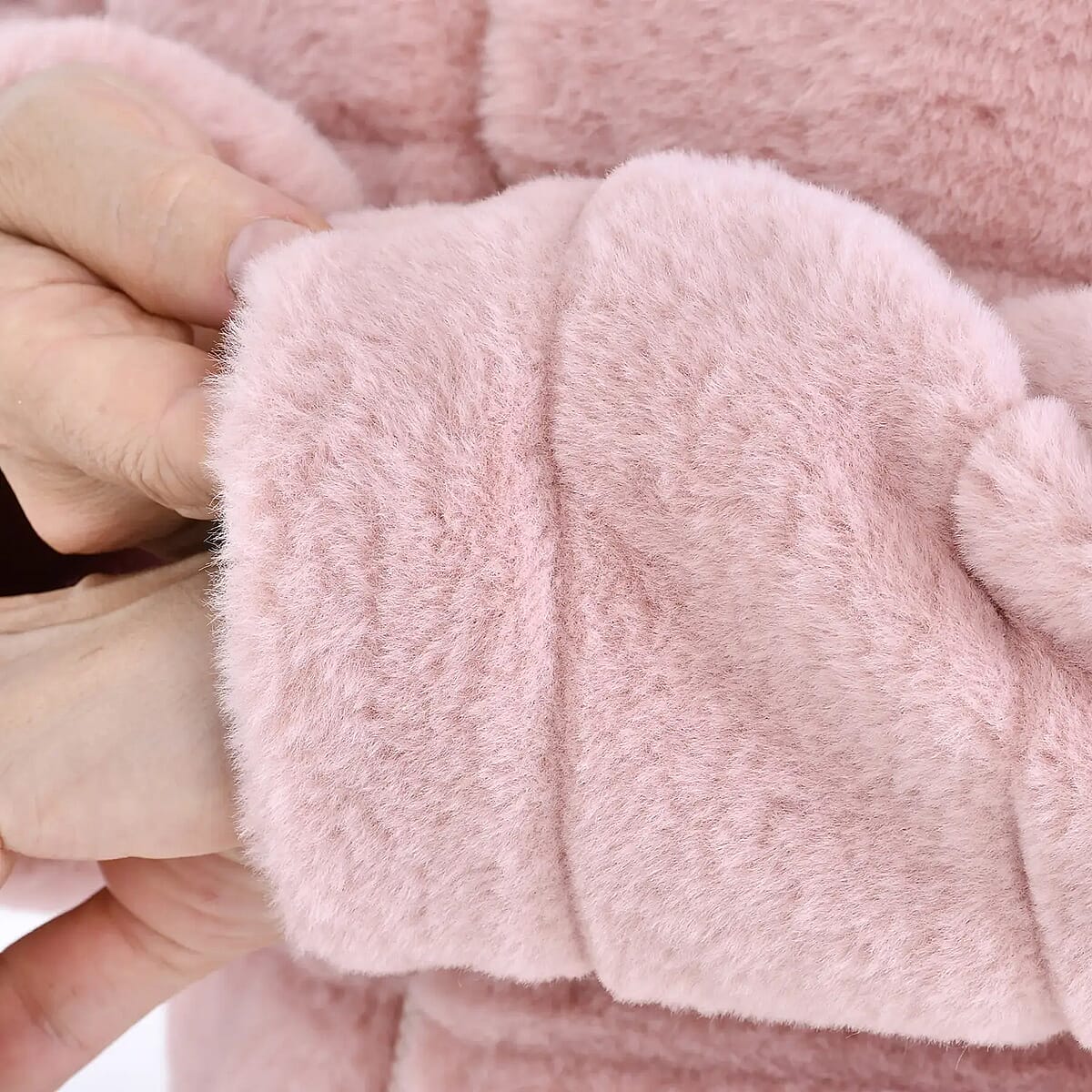 Tamsy Pink Stripe Embossed Hooded Faux Fur Coat - L/XL image number 5