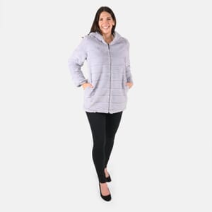 Tamsy Gray Stripe Embossed Hooded Faux Fur Coat - S/M
