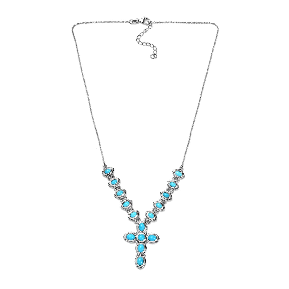 Sleeping Beauty Turquoise Cross Necklace 18 Inches in Platinum Over Sterling Silver 8.75 ctw image number 3