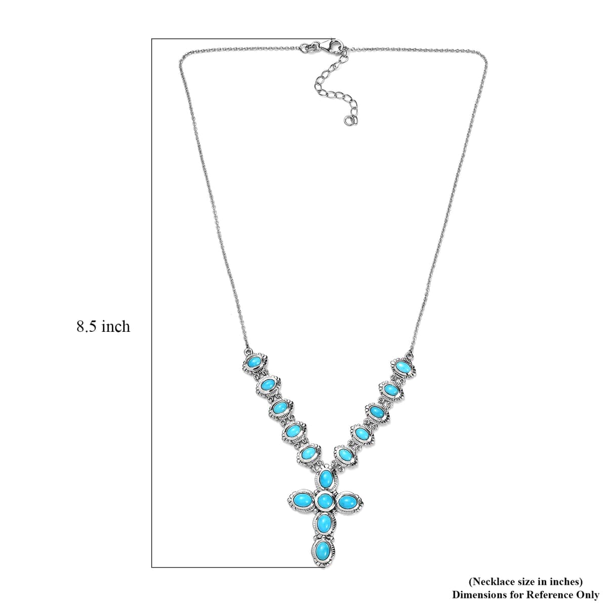 Sleeping Beauty Turquoise Cross Necklace 18 Inches in Platinum Over Sterling Silver 8.75 ctw image number 5