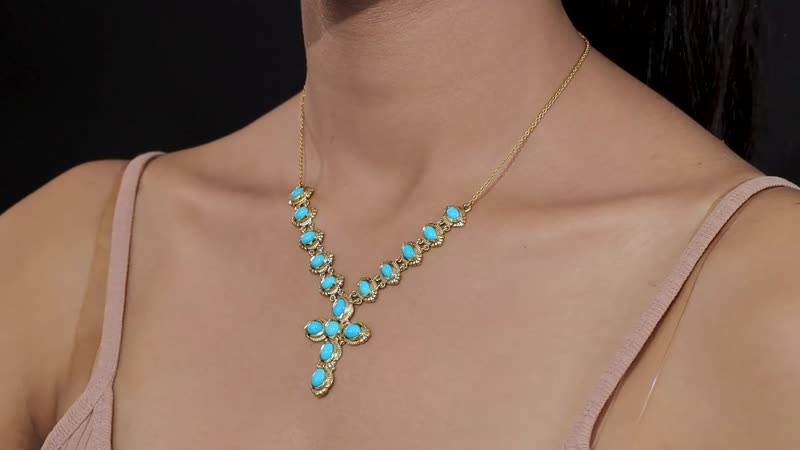Sleeping Beauty Turquoise Cross Necklace 18 Inches in Vermeil Yellow Gold Over Sterling Silver 8.75 ctw