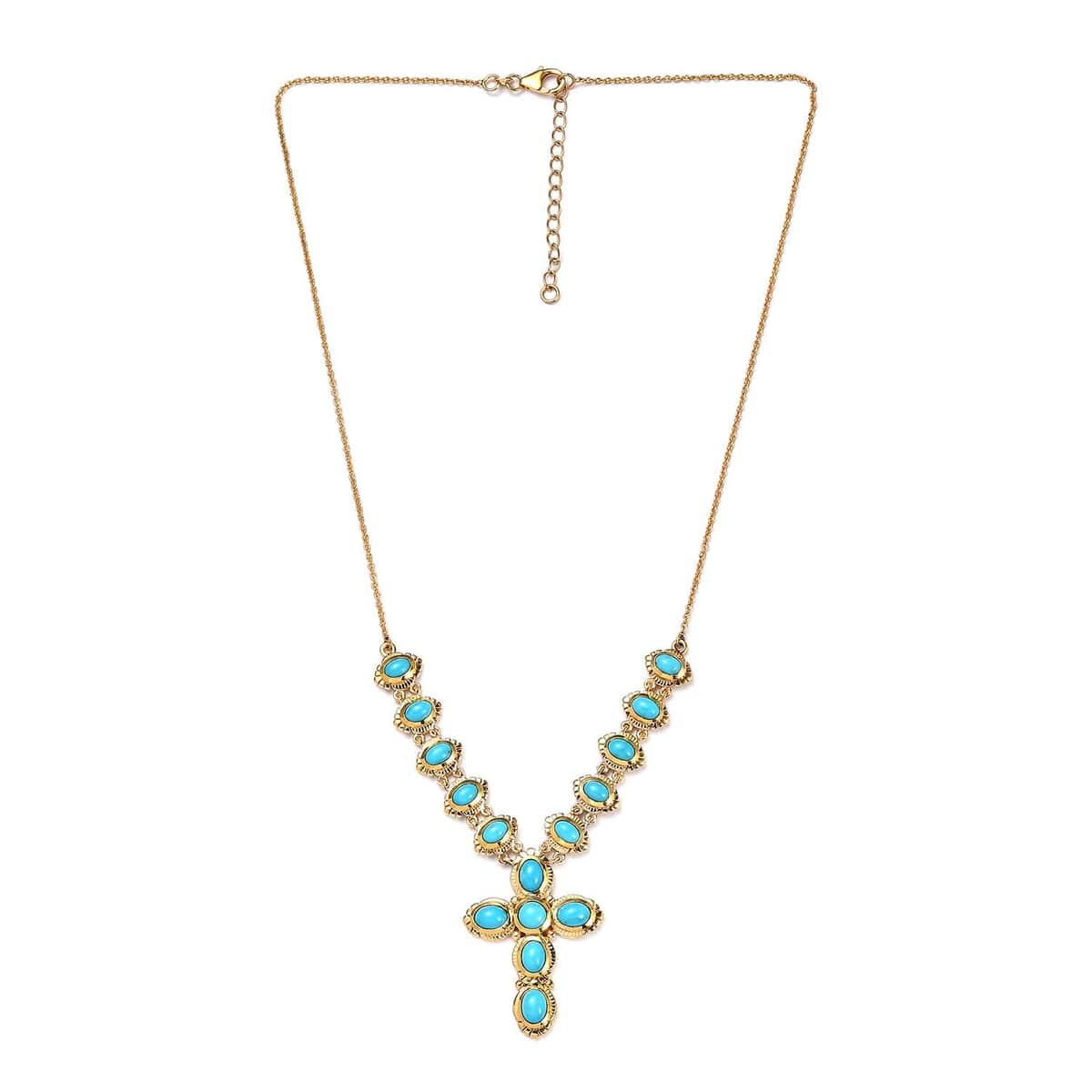 Sleeping Beauty Turquoise Cross Necklace 18 Inches in Vermeil Yellow Gold Over Sterling Silver 8.75 ctw image number 3