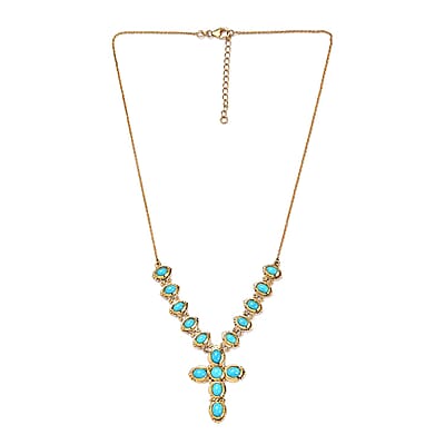 Sleeping Beauty Turquoise Cross Necklace 18 Inches in Vermeil Yellow Gold Over Sterling Silver 8.75 ctw