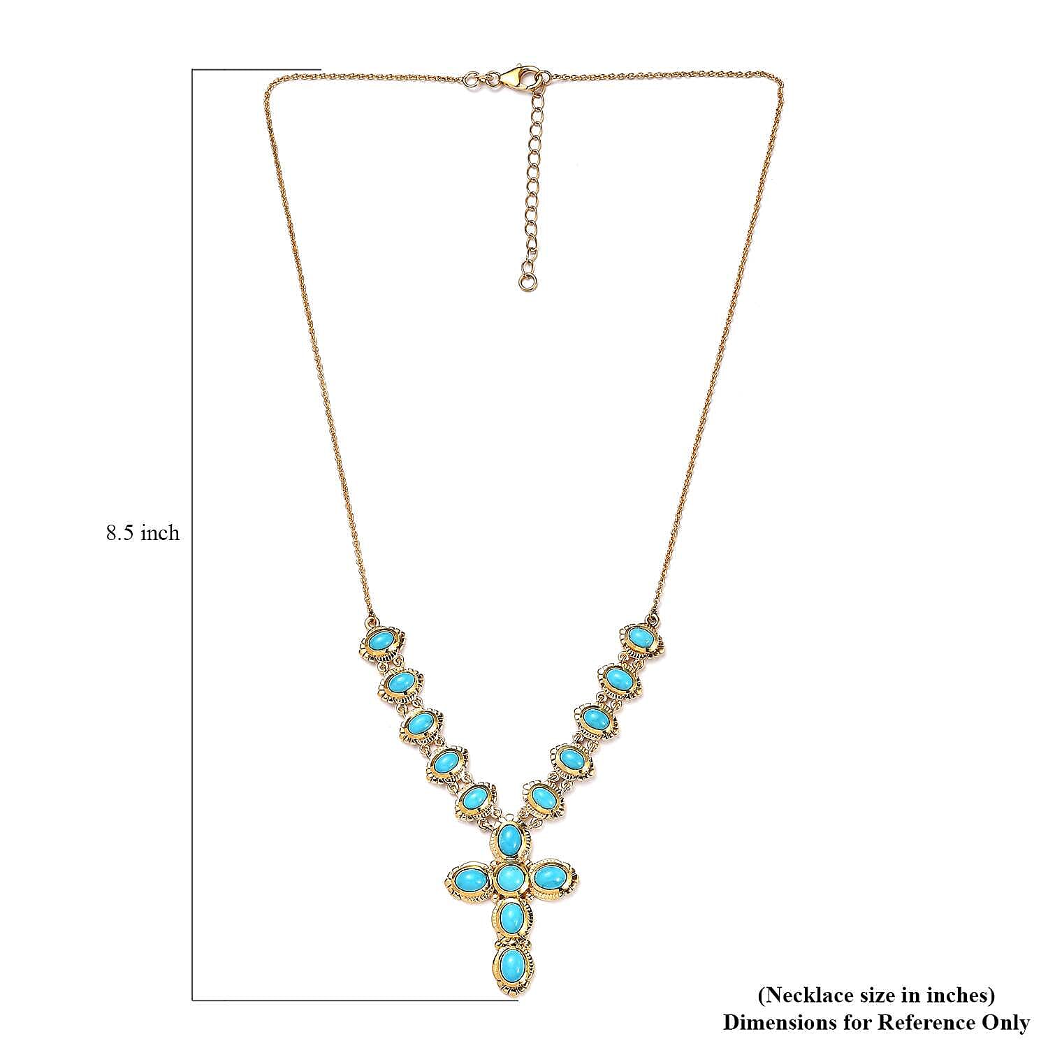 Sleeping Beauty Turquoise Cross Necklace 18 Inches in Vermeil Yellow Gold Over Sterling Silver 8.75 ctw