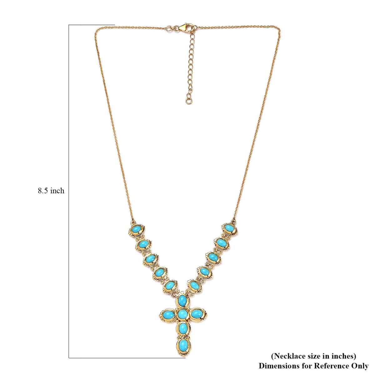 Sleeping Beauty Turquoise Cross Necklace 18 Inches in Vermeil Yellow Gold Over Sterling Silver 8.75 ctw image number 5