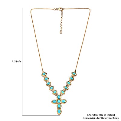 Sleeping Beauty Turquoise Cross Necklace 18 Inches in Vermeil Yellow Gold Over Sterling Silver 8.75 ctw