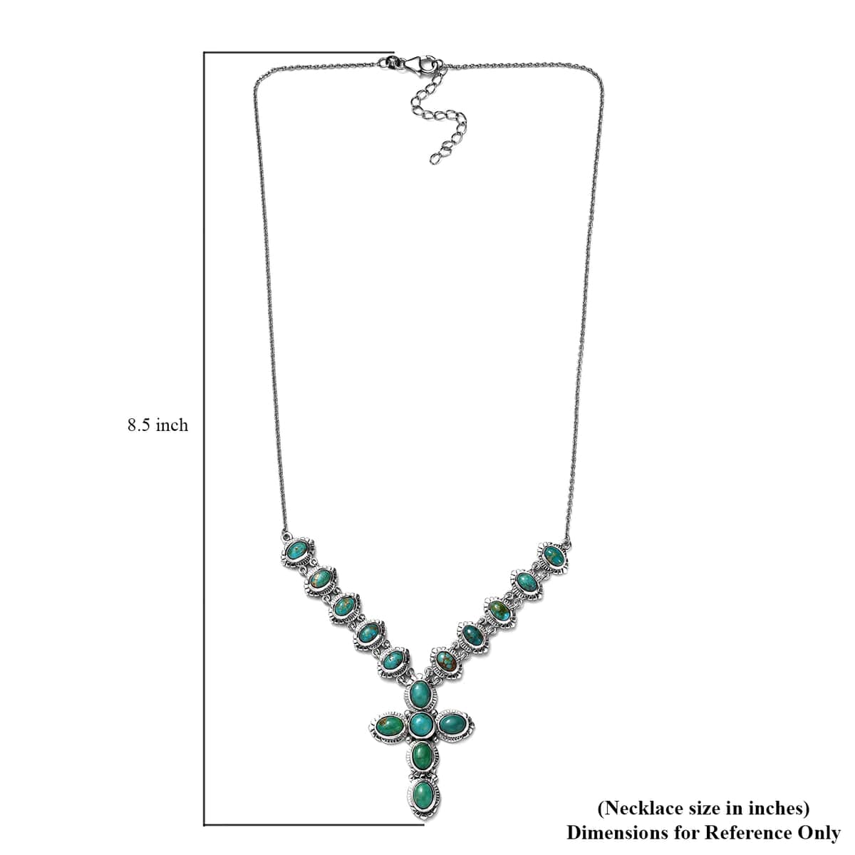 Nevada Turquoise Cross Necklace 18 Inches in Platinum Over Sterling Silver 10.00 ctw image number 5