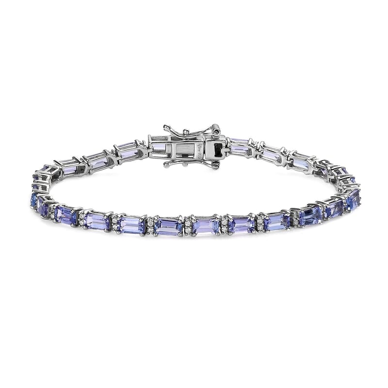 Tanzanite and Moissanite Tennis Bracelet in Platinum Over Sterling Silver (6.50 In) 7.30 ctw